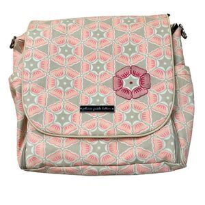 Petunia Pickle Bottom ~ Khaki, ivory and pink baby bag ~ removable insert